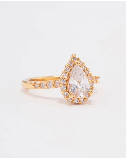 Lovisa - Gold Plated Classic Pear Cubic Zirconia Engagement Ring