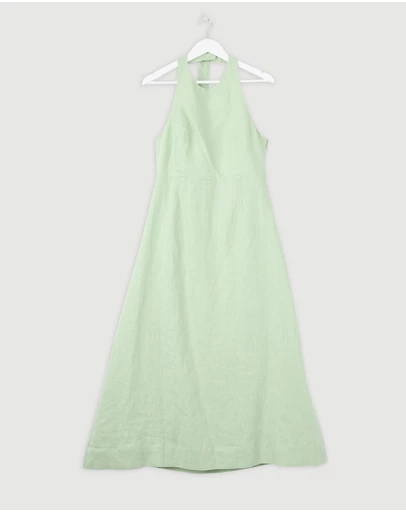 Revibe - Repaired AERE Waverly Halter Linen Midi Dress - AU 12
