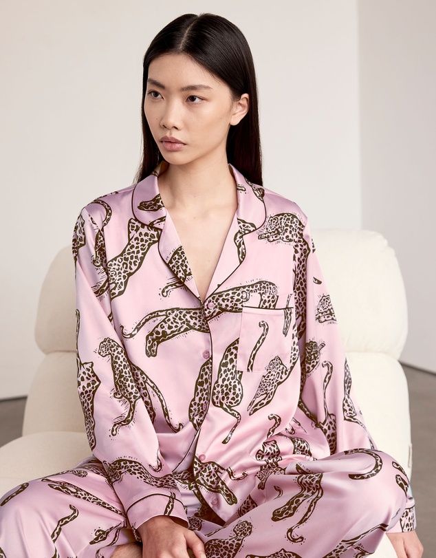 Chelsea Peers - Recycled Satin Lino Leopards Long Pyjama Set