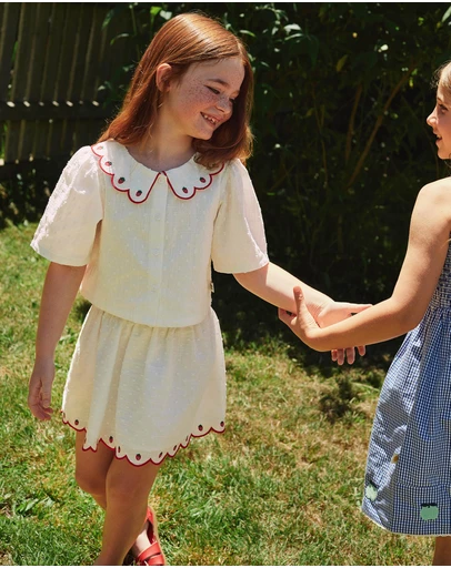 Goldie + Ace - Scallop Hem Strawberry Skirt - Kids