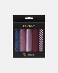 Buckle - Maroon and White 5-Pack 100% Sustainable Cotton Handkerchief Set