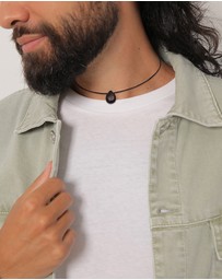 Kuzzoi - ICONIC EXCLUSIVE - Necklace Choker Drop Pendant Satin with Onyx in 925 Sterling Silver