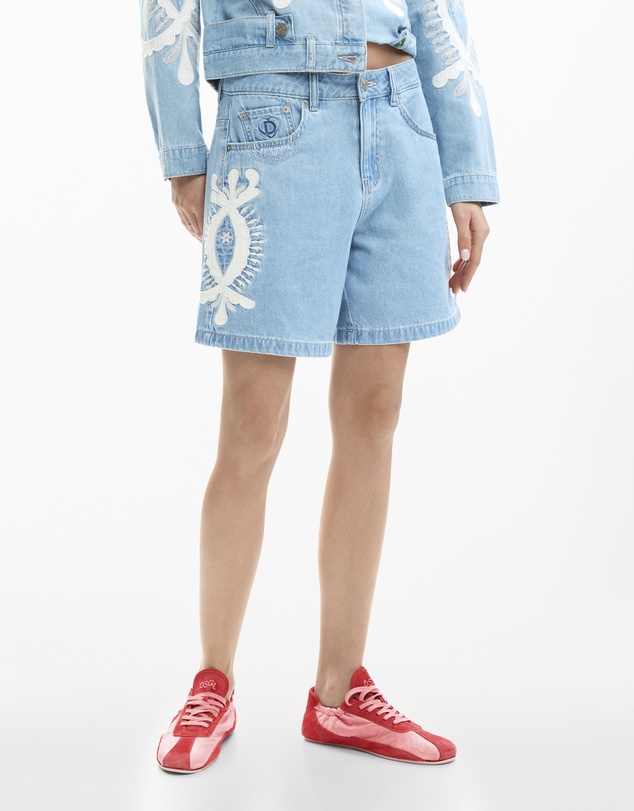 Desigual - Denim Bermuda shorts with embroidery