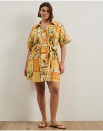 Atmos&Here Curvy - Britt Linen Blend Belted Mini Dress