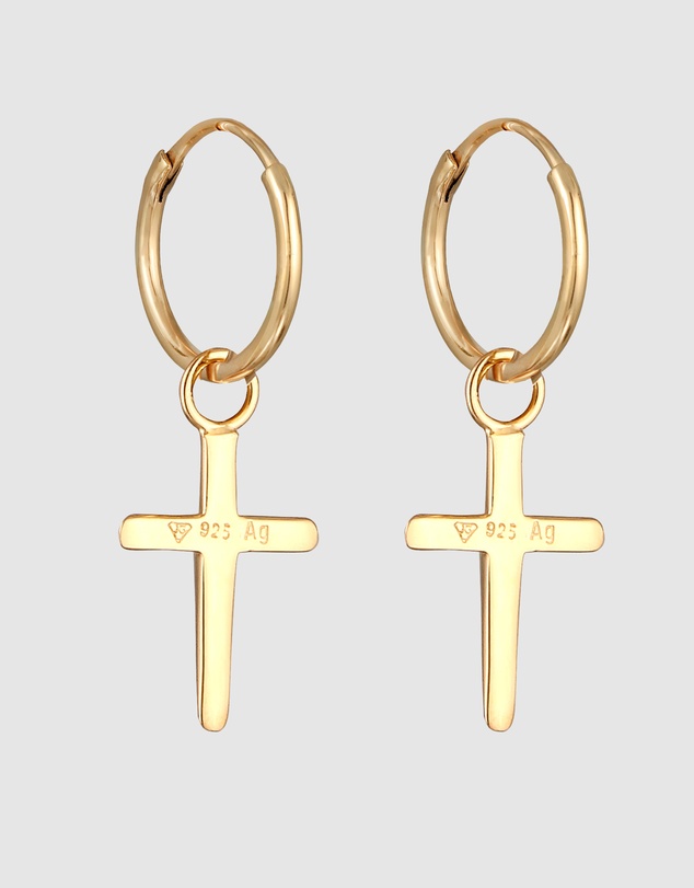 Elli Jewelry - Cross Hoop Earrings in Gold-Plated 925 Silver
