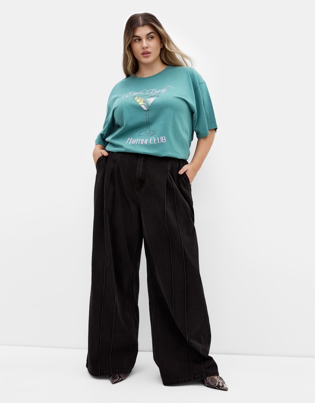 City Chic - Oversized Martini Print Tee