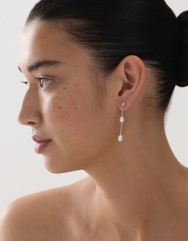 Najo - Tidal Whisper Silver Double Pearl Earring