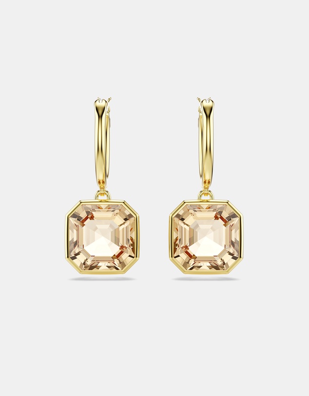 Swarovski - Millenia Drop Earrings, Square Cut, Caramel, Gold-tone-Plated