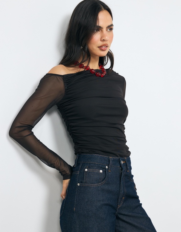 AERE - Chloe Off Shoulder Mesh Top