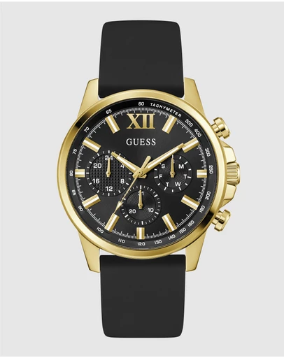 GUESS - Guess Men's Black Gold Tone 44mm Multi-function Watch