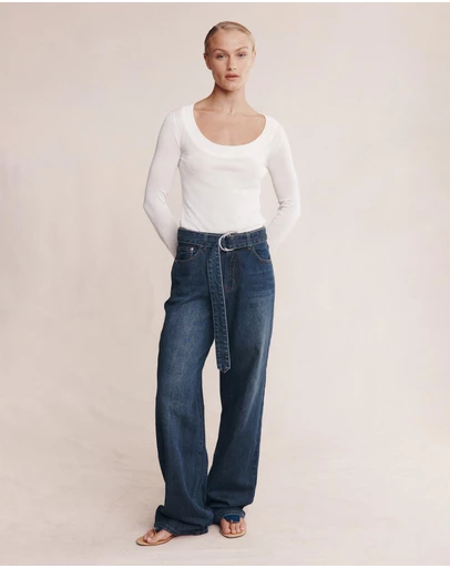 Marle - Belted Wide Leg Jeans