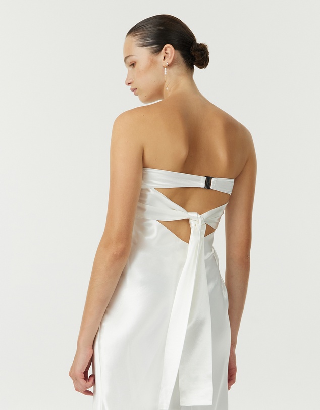 Third Form - Satin Tie Back Strapless Midi Dress