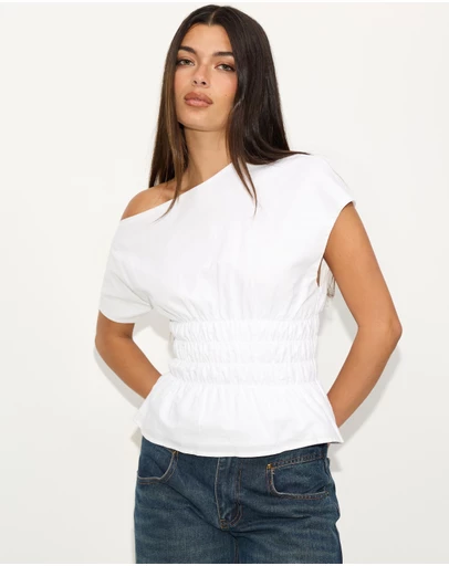 Dazie - Crushing On You Ruched One Shoulder Linen Blend Top