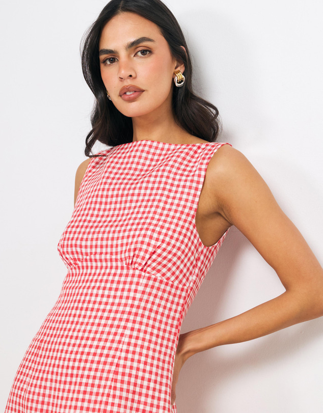 AERE - Romy Gingham Linen Mini Dress