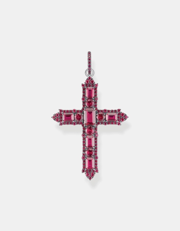 THOMAS SABO - Blackened cross pendant with ruby red stones