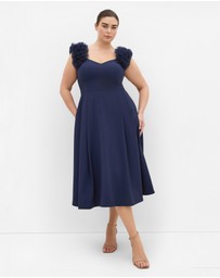 City Chic - Plus size Roselyn Ruffle Tulle Midi Dress - navy