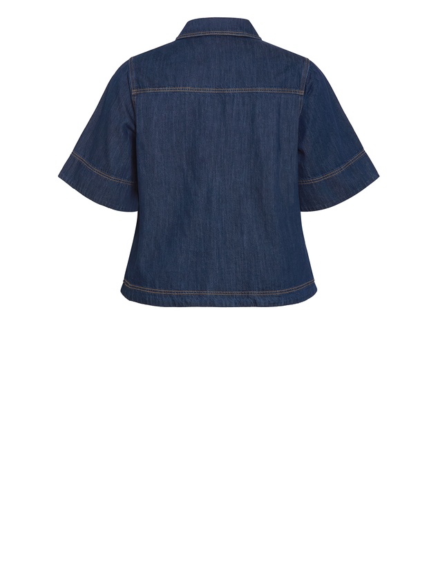 City Chic - Plus size Tiana Short Sleeve Cotton Denim Shirt - dark wash