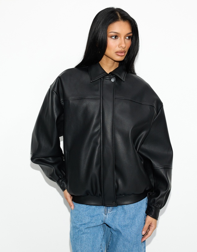 Dazie - Cool Nights Oversized Pebbled Leather Look Jacket
