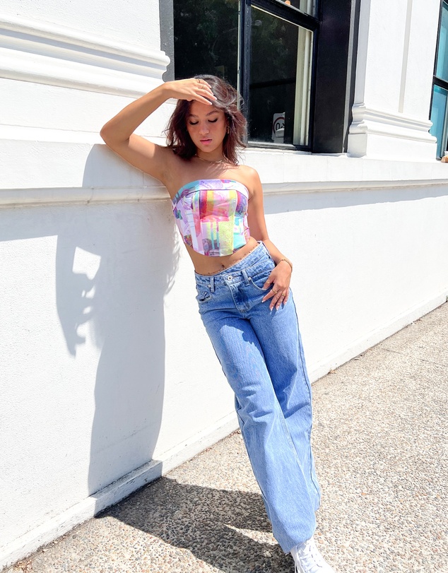 Beginning Boutique - Kansis Blue Uneven Waist Jeans