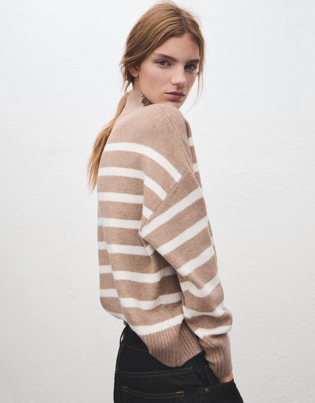 M.N.G - Oversized Striped High-Neck Jumper