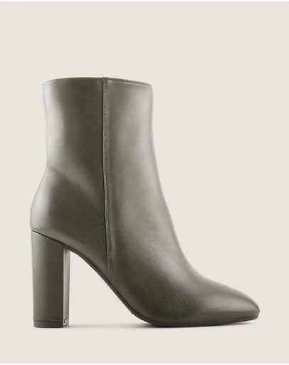Shelly Shen - Stella Heel Ankle Boots Dark Olive Leather