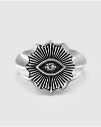 Nialaya Jewellery - Men's Vintage Evil Eye Ring with Clear Crystal