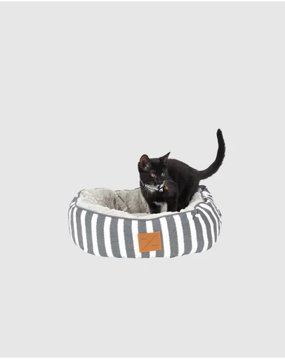 Mog & Bone - Reversible Cat Bed - Charcoal Hamptons Stripe Print