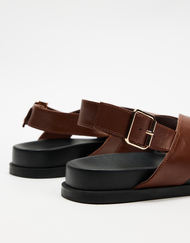 AERE - Crossover Leather Footbed Sandals