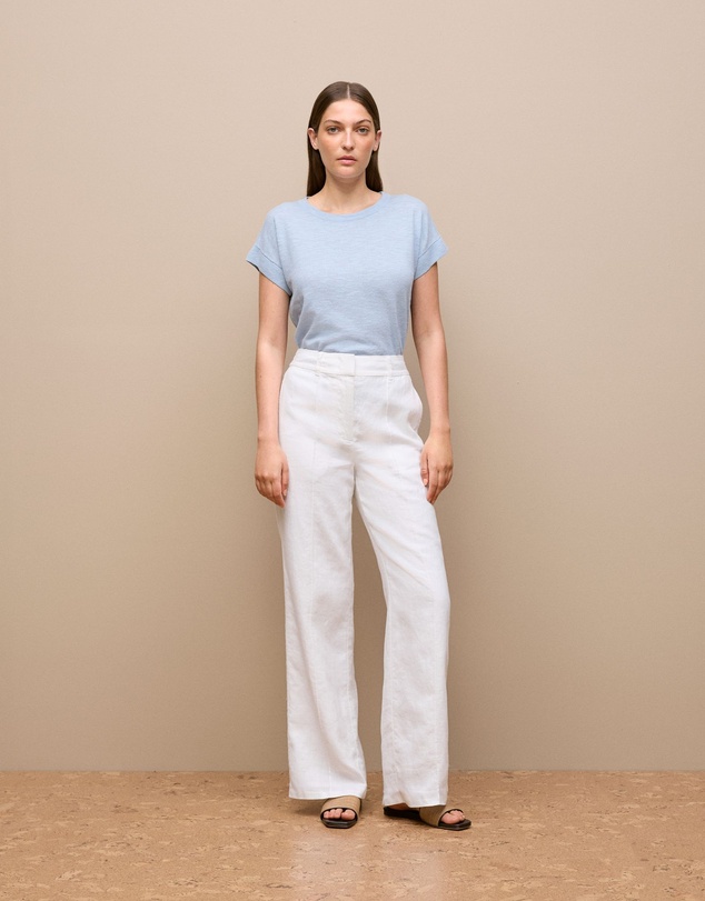 Trenery - Linen Cotton Relaxed Crew T-shirt in Ice Blue