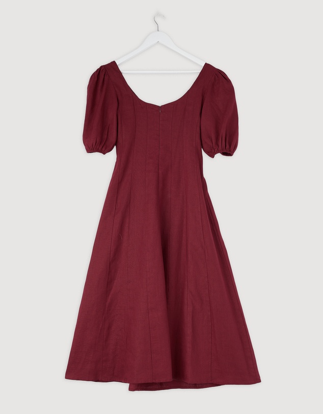 Revibe - Repaired AERE Paloma Linen Puff Sleeve Midi Dress - AU 8