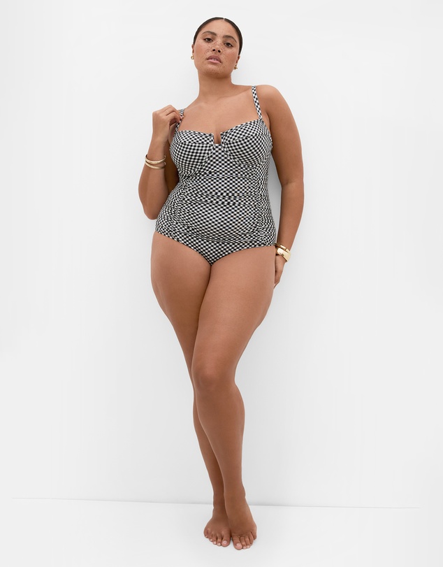 City Chic - Plus size Capri Gingham Print Underwire 1 Piece - black