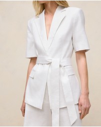 Trenery - Stretch Linen Short Sleeve Blazer in White
