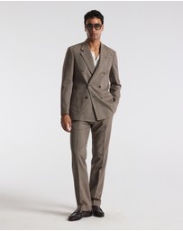 Calibre - Double-Breasted Glen Check Wool Blazer Mahogany