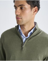 3 Wise Men - 3 Wise Men Harvey Zip Neck Merino Knit - Army Green