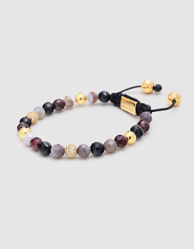 Nialaya Jewellery - Women's Beaded Bracelet with Botswana Agate, Garnet, Agate and Gold