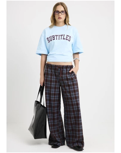 Subtitled - Clio Plaid Wide Leg Pants
