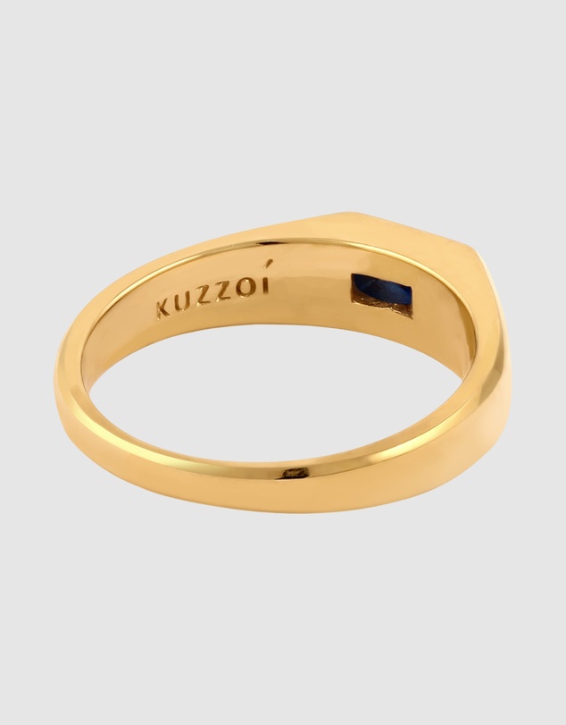 Kuzzoi - ICONIC EXCLUSIVE - Slim Signet Ring with Sapphire in Gold-Plated 925 Sterling Silver