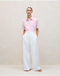 Trenery - Cotton Seersucker Short Sleeve Shirt in Soft Lilac