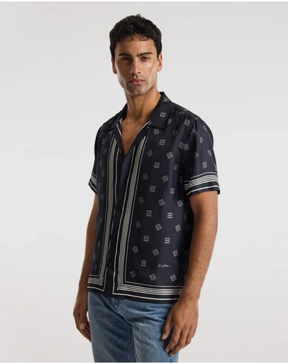 Calibre - Monogram Scarf Silk Shirt Navy