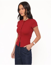 Petal & Pup - Tylarah Short Sleeve Cardigan Top - Red