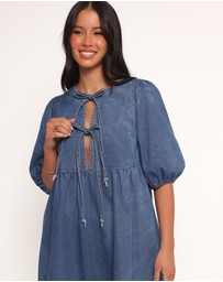 Petal & Pup - Romana Tie Front Mini Dress - Dark Denim