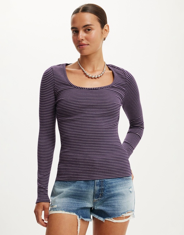 Cotton On - Scoop Neck Rib Long Sleeve Top