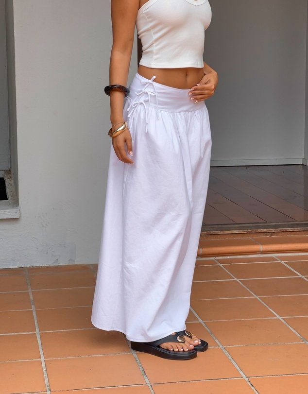 Beginning Boutique - Jordy White Side Tie Maxi Skirt