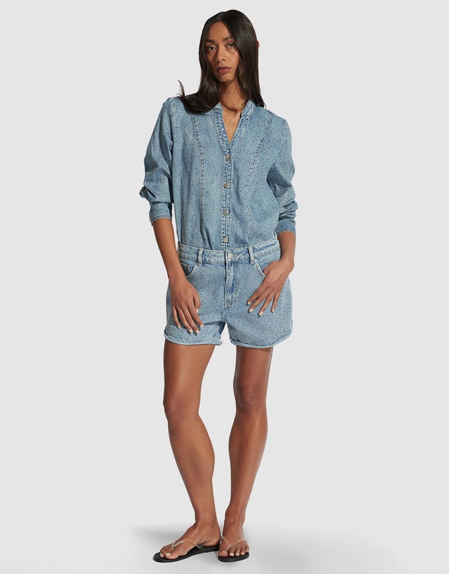 Decjuba - Isabel Rhinestone Denim Shorts