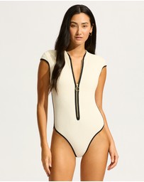 Seafolly - Beach Bound Cap Sleeve Zip Front One Piece Swimsuit
