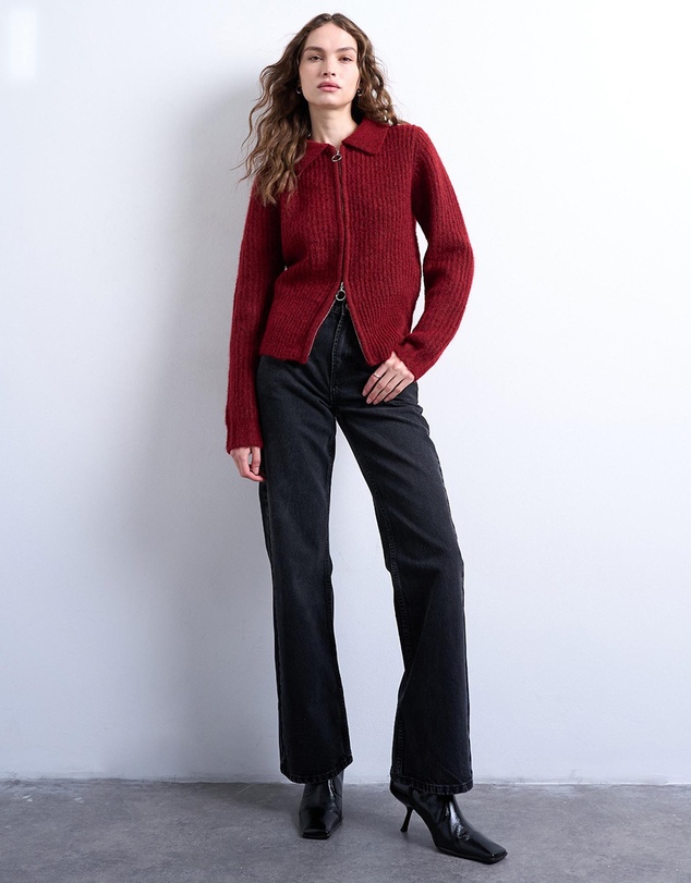 TOPSHOP - Topshop Knitted Collar Zip Ring Cardigan