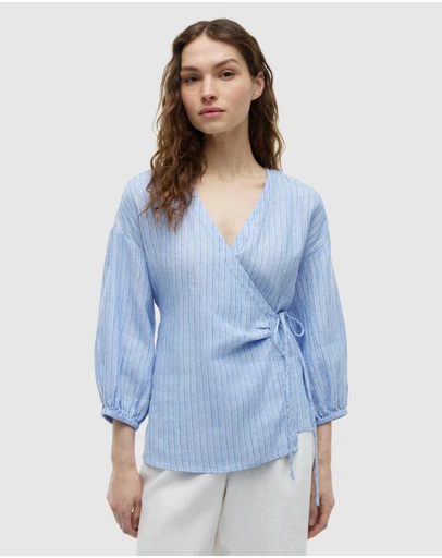 Tommy Hilfiger - Relaxed Fit Pure Linen Wrap Blouse