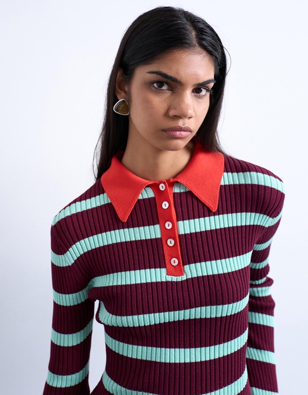 TOPSHOP - Knitted Striped Collar Polo