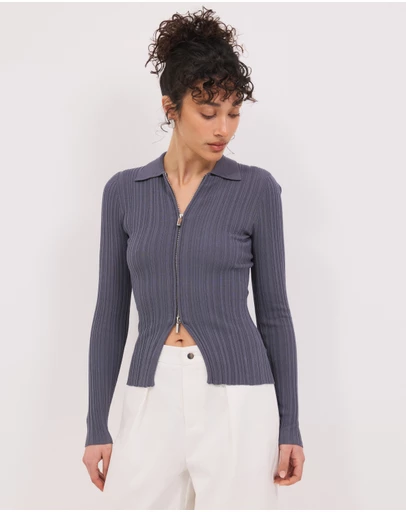 Calli - Mara Zip Knit Top With Collar