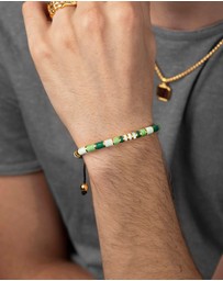 Nialaya Jewellery - Men's Beaded Bracelet with Green and Gold Disc Beads